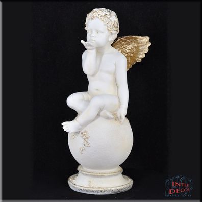 Engel auf Kugel Engelskuss Amor Figur Liebesengel Gartenfigur Geschenk Kunstharz