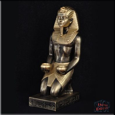 Statue Figur Antike Tutanchamun mit Teelichthalter Pharao Ägyptisch Kunstharz