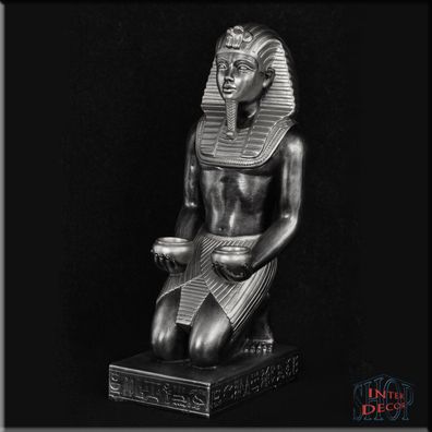 Figur Statue Dekofigur Tutanchamun mit Teelichthalter Pharao Ägyptisch Stuckgips