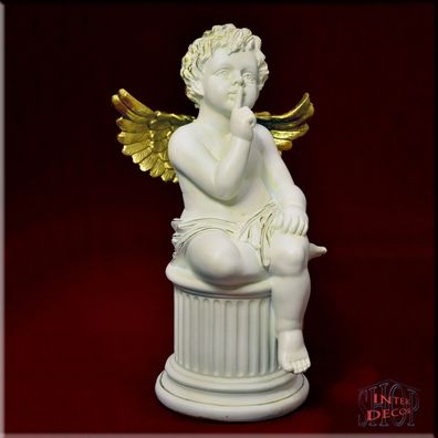 Liebesengel Engel auf Säule Amor Figur Skulptur Geschenk Gartenfigur Kunstharz