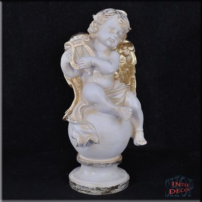 Engel auf Kugel mit Harfe Liebesengel Amor Figur Skulptur Gartenfigur Kunstharz