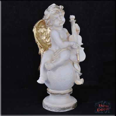 Engel auf Kugel mit Geige Liebesengel Amor Figur Skulptur Gartenfigur Kunstharz