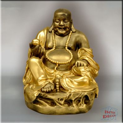 Figur Statue Dekofigur Glücksbringer Feng Shui lachender Buddha Antik Stuckgips