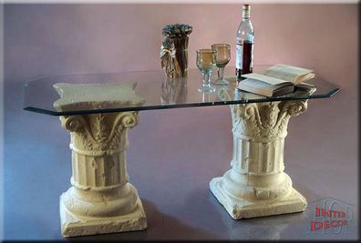Couchtisch Glastisch Glas Tisch Wohnzimmertisch Säulen Antik Design Stuckgips