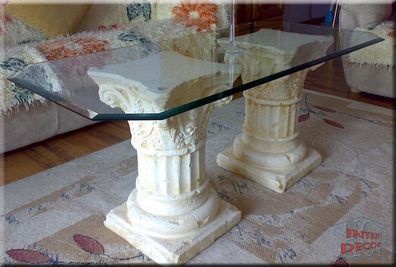 Couchtisch Glastisch Glas Tisch Wohnzimmertisch Säulen Design Antik Stuckgips