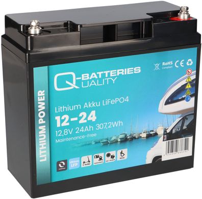 1x Q-Batteries LiFePO4 Akku 12-24 12,8V 24Ah 307,2Wh Batterie