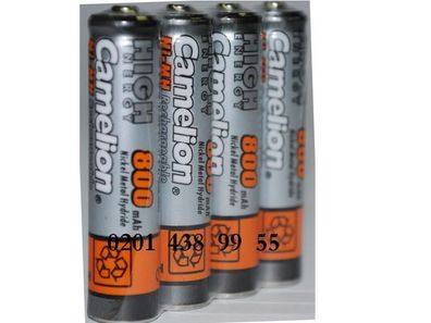 4x Camelion AAA Nickel Metal Hydride 800 mAh Akku 800 Aufladebar wiederaufladbar