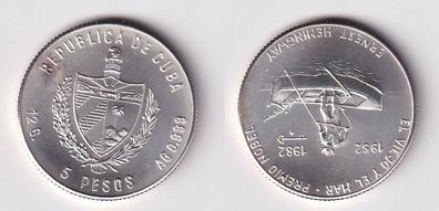 5 Pesos Münze Kuba Cuba 1982 Ernest Hemmingway "Der alte Mann ..." Stgl. (162060)