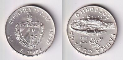 5 Pesos Münze Kuba Cuba 1981 Fauna Cubana Cocodrilo Stgl. (166945)