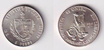 5 Pesos Münze Kuba Cuba 1988 Fussball Wm in Mexiko 1986 Stgl. (167454)
