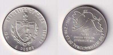 5 Pesos Münze Kuba Cuba 1986 Friedensjahr Friedenstaube Stgl. (166940)