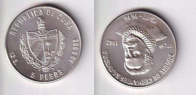 5 Pesos Münze Kuba Cuba 1982 Miguel de Cervantes Saavedra Stgl. (167547)