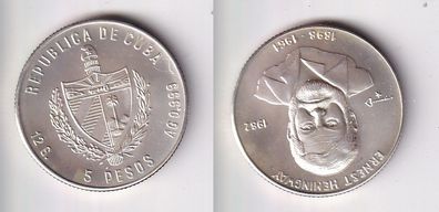 5 Pesos Münze Kuba Cuba 1982 Ernest Hemmingway 1898-1961 Stgl. (167497)