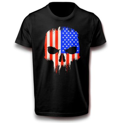 Schädel im Stil der amerikanischen USA Flagge Baumwolle T-Shirt Punisher Krieg