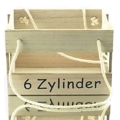 Riffelmacher Flaschenkasten mit Henkel "6 Zylinder" Holz Natur 23 cm x 14 cm x 15 cm