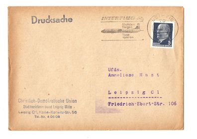 DDR Brief von CDU Partei mit Einladung von 1966 Leipzig Stempel Briefmarke