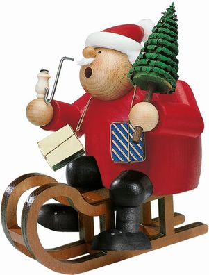 KWO - Räuchermann Weihnachtsmann mit Schlitten, Holzkunst, 18cm