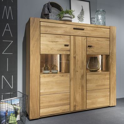 Artisan Highboard Eiche Natur Metall Schwarz