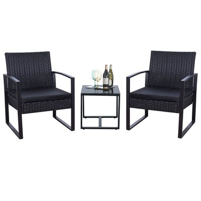 Lounge-Set 3-teilig Rattan Schwarz