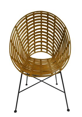 RATTAN Stuhl Rattan Natur Metall Schwarz