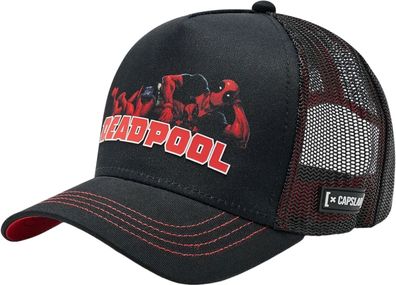 Deadpool Marvel Capslab Trucker Cap - Schwaarze Kappe mit Deadpool Print Logo