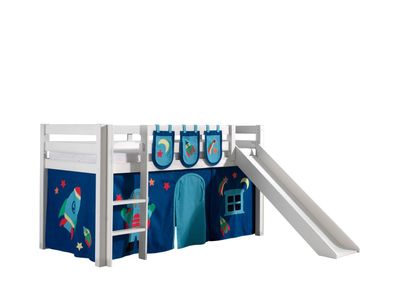 Spielbett Pino mit Rutsche und Textilset Kiefer Weiß