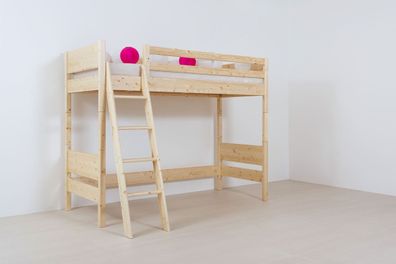 Kinder-Hochbett Castello 90 x 200 cm Zirbe Natur mit Leiter