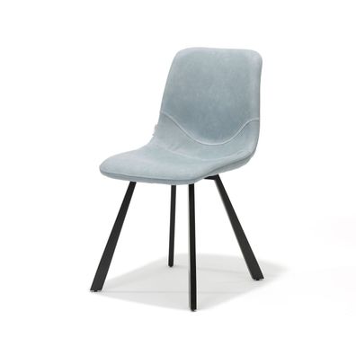 Bari Stuhl mit Stoff Vintage Blau und Fußgestell Metall Schwarz