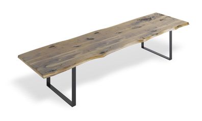 Konferenztisch Avangard 470 x 110 cm Eiche Massiv Baumkante U-Gestell Schwarz