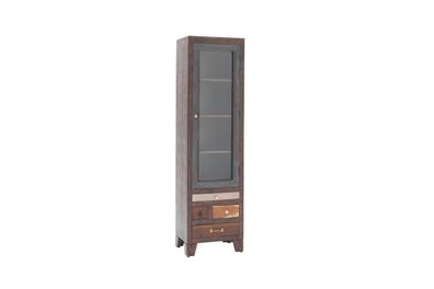 Vitrine Frombork Akazie Massiv Front verschiedene Massivhölzer 4 Schubladen Tür