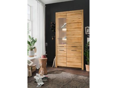 Vitrine II-L 102x204x40 Wildeiche Griffe schwarz