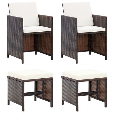 4-tlg. Stuhl und Hocker Set Polyrattan Braun