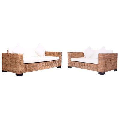 2er Set Gartensofas aus Rattan mit Polstern