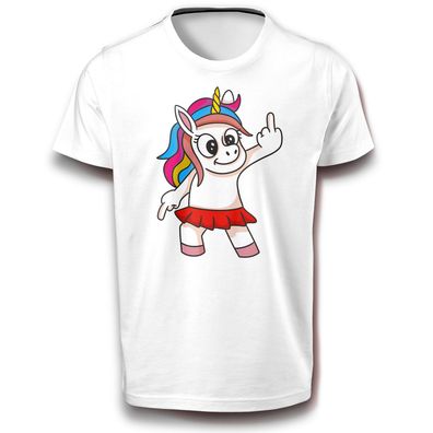 Einhorn am Tanzen mit Mittelfinger Fun Tier Humor Stinkefinger T-Shirt Baumwolle