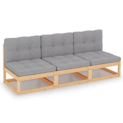 3-Sitzer Gartensofa mit Kissen aus Kiefer 70 x 67 x 70 cm