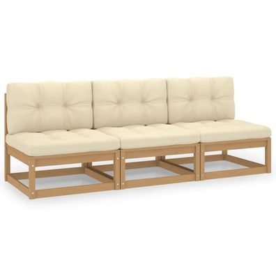 3-Sitzer Gartensofa mit Kissen aus Brauner Kiefer 70 x 67 x 70 cm