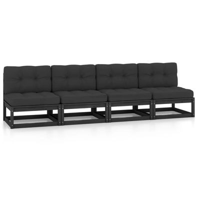 4-Sitzer Gartensofa aus Schwarzer Kiefer mit Kissen