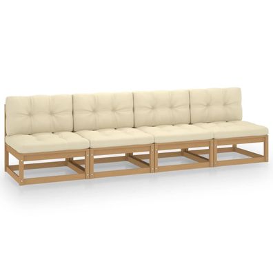 4-Sitzer Gartensofa aus Honigbrauner Kiefer mit Kissen