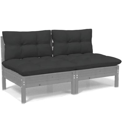 2-Sitzer Gartensofa aus Grauer Kiefer mit Anthrazit Kissen