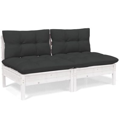 2-Sitzer Gartensofa aus Weißer Kiefer mit Anthrazit Kissen