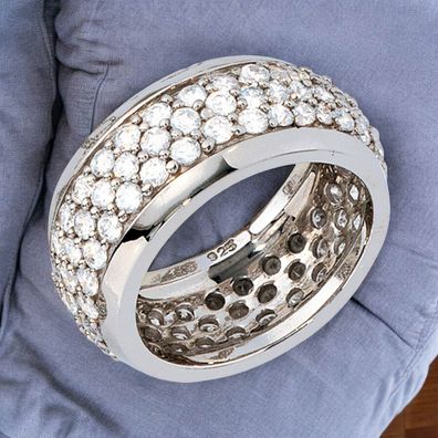 Echt. Chic. Damen Ring breit 925 Sterling Silber rhodiniert mit Zirkonia rund
