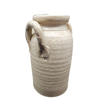 Henkelvase, Crackle Keramik Vase, Blumenvase, rustikale Garten Amphore 30 cm