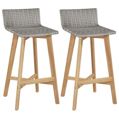 Barhocker 2er-Set aus Akazienholz massiv und PE-Rattan Grau