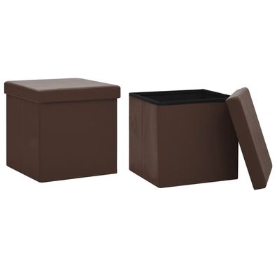 2er Set Hocker mit Stauraum aus PVC 38 x 38 x 38 cm Braun