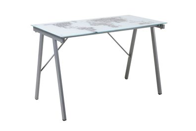 Schreibtisch aus Metall und Glas 113 x 73 x 58 cm Weiß, Grau