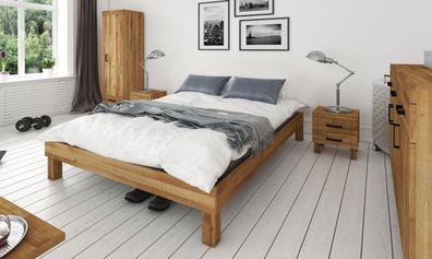 Bett Ringo 2 aus Wildeiche massiv 120x200 ohne Kopfteil mit Holzbeinen