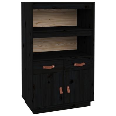 Highboard Schwarz 67x40x108,5 cm Kiefer mit Schublade, Fächer und Türen