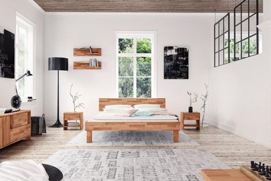 Bett Zigo 1 aus Kernbuche massiv 200x200 mit Holzkopfteil und Holzbeinen