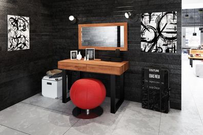 Schminktisch Leeds Kernbuche massiv 132x62x86 Metallfußgestell mit 2 Schubladen