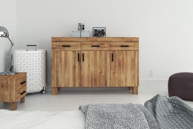 Kommode Ringo aus Wildeiche massiv 158x45x105 mit 3 Türen und 3 Schubladen